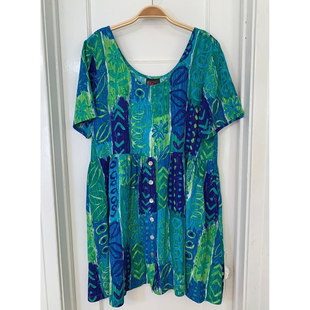 Vintage Big Hed Designs Beach House Dress Caribbean Hawaiian 90s Y2K / Size M - Picture 2 of 14